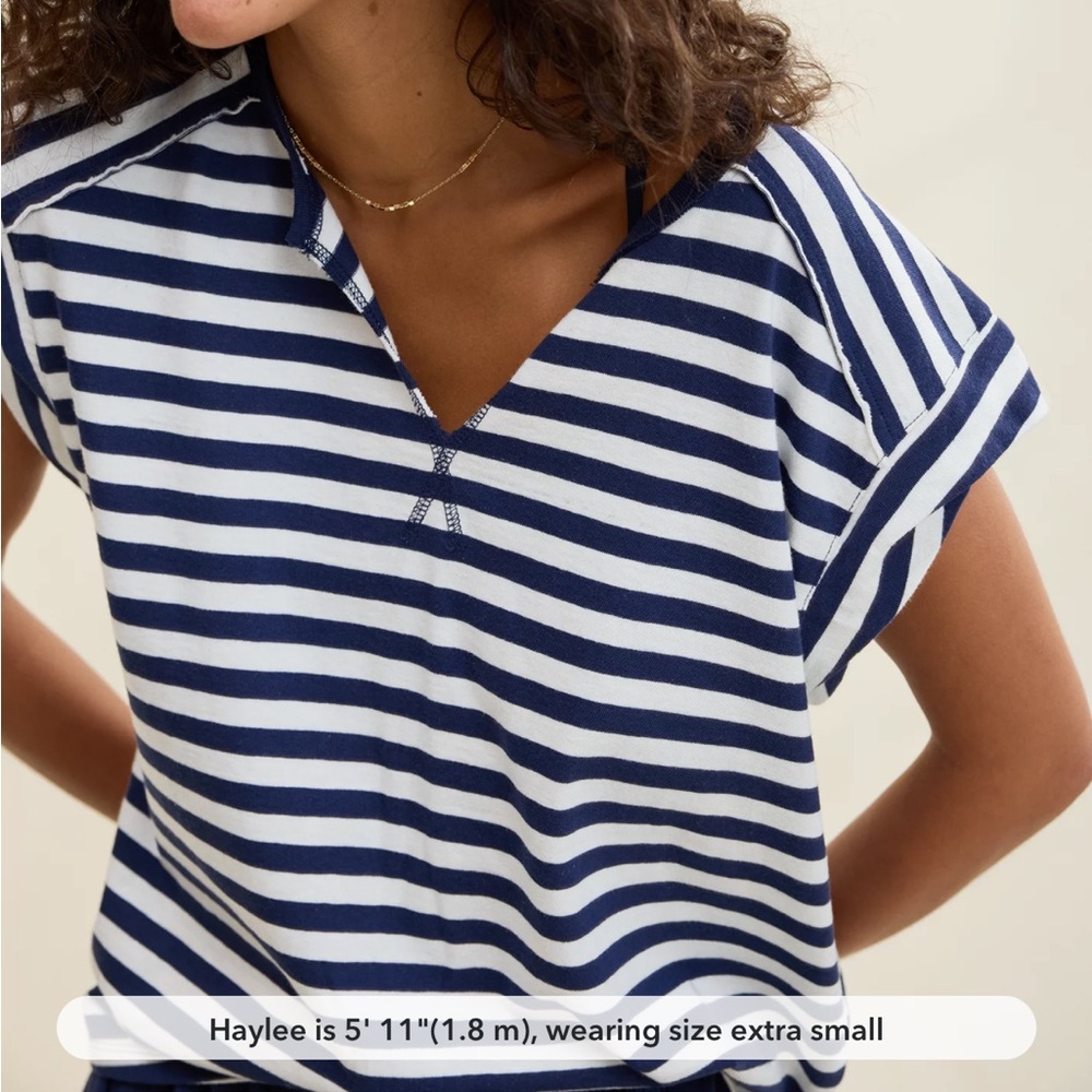 Aerie Navy and White Striped V-Neck Top